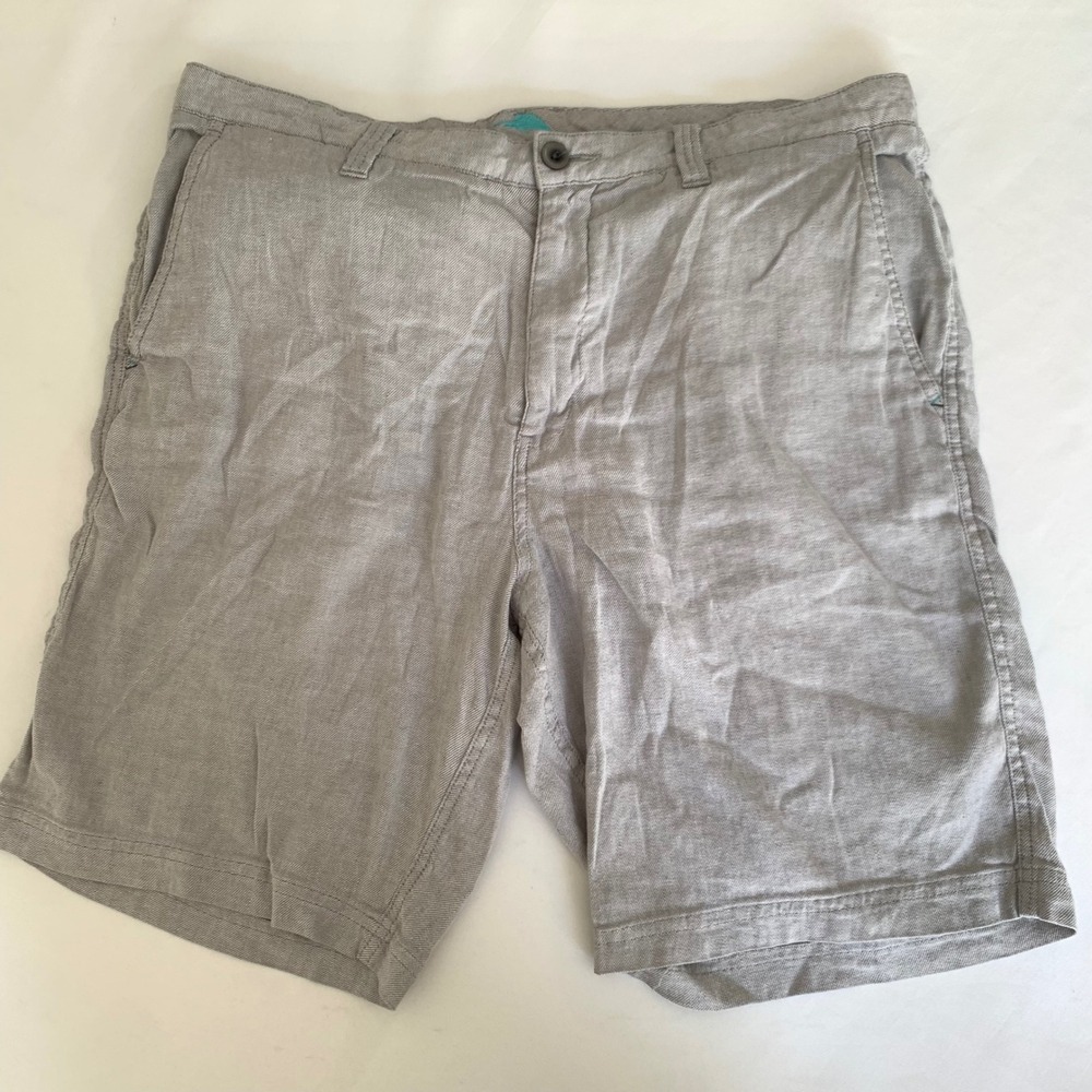 Tommy Bahama Shorts Men 38 Gray Linen Cotton Flat Front Relax Coastal Vacation